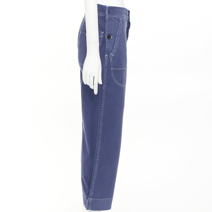 DIOR blue cotton whtie stitch palm print back utility cargo pants FR36 S