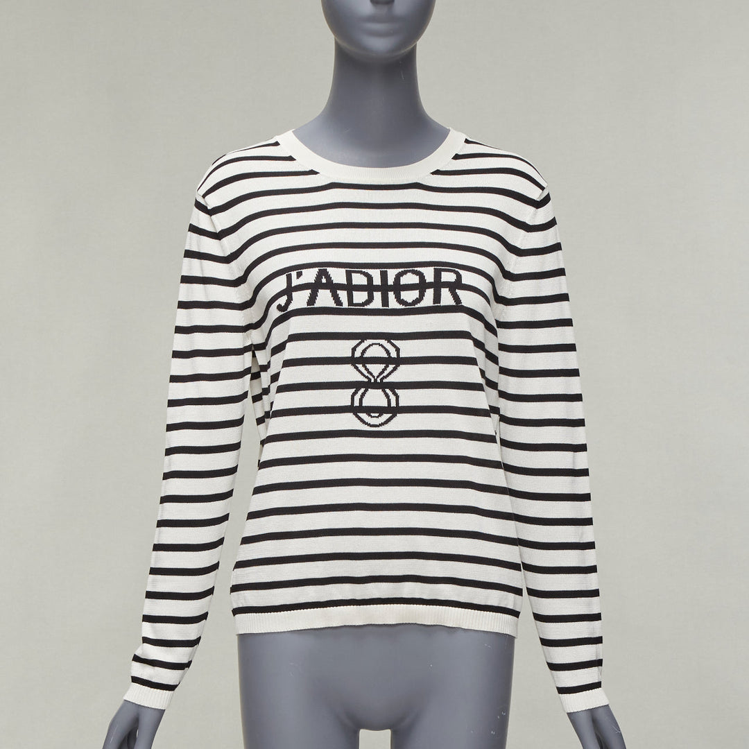 CHRISTIAN DIOR Jadior 8 cream black stripe long sleeve crew sweater FR40 L