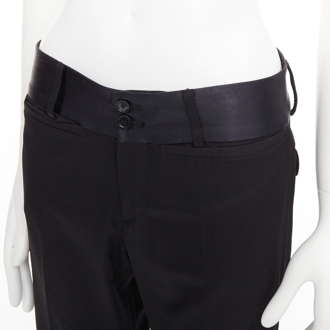 DOLCE GABBANA black virgin wool blend satin waist tuxedo pants IT44 XS