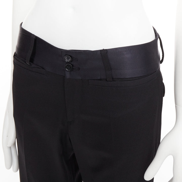 DOLCE GABBANA black virgin wool blend satin waist tuxedo pants IT44 XS