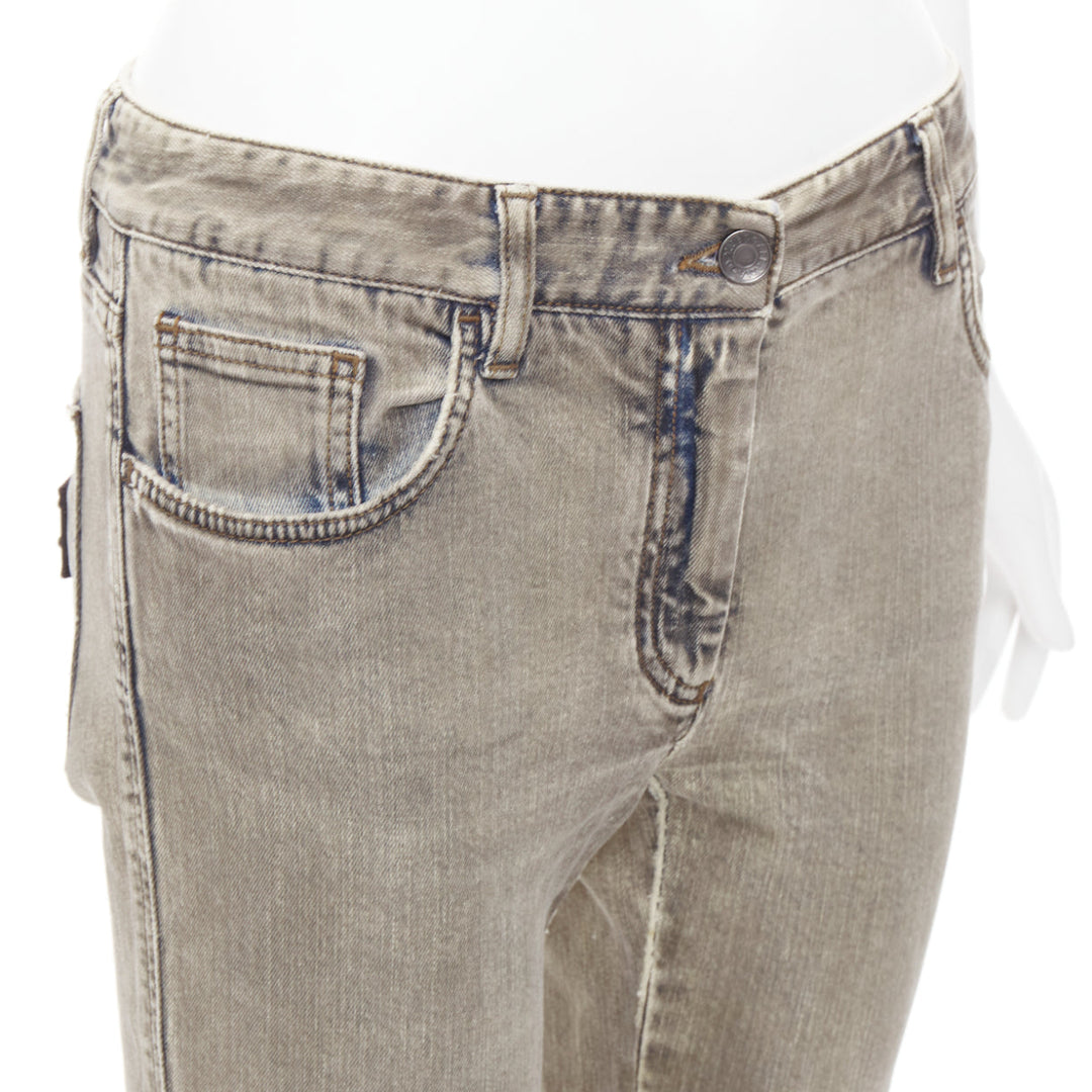 DOLCE GABBANA khaki denim washed logo metal plate jeans IT42 M