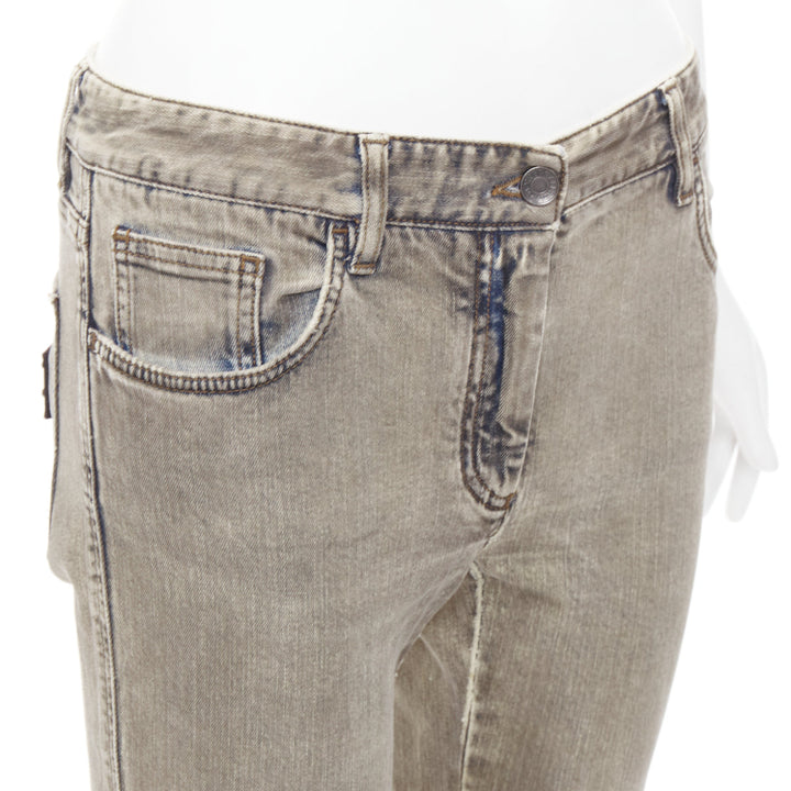 DOLCE GABBANA khaki denim washed logo metal plate jeans IT42 M