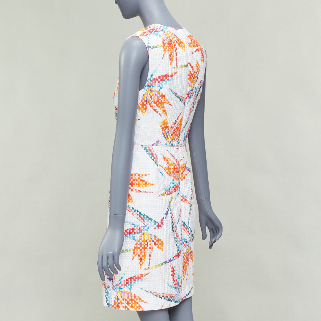 FENDI white orange bird of paradise jacquard cocktail dress IT38 XS