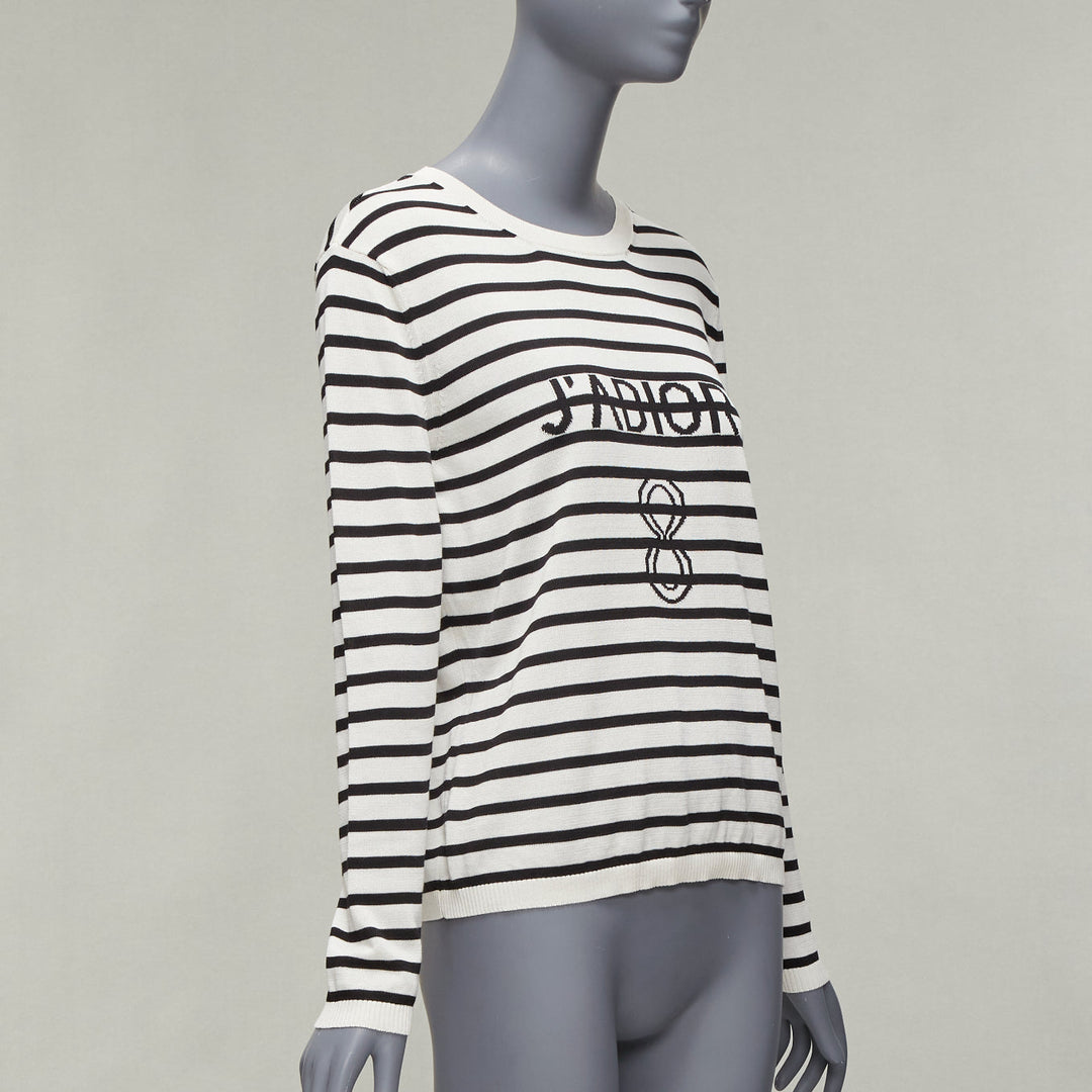 CHRISTIAN DIOR Jadior 8 cream black stripe long sleeve crew sweater FR40 L