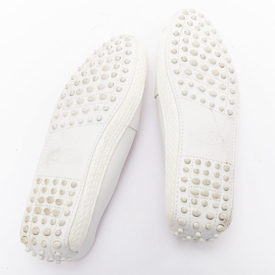 TOD'S white gold mirror polka dot leather espadrille loafers EU36