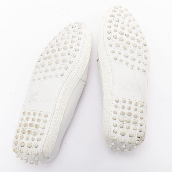 TOD'S white gold mirror polka dot leather espadrille loafers EU36