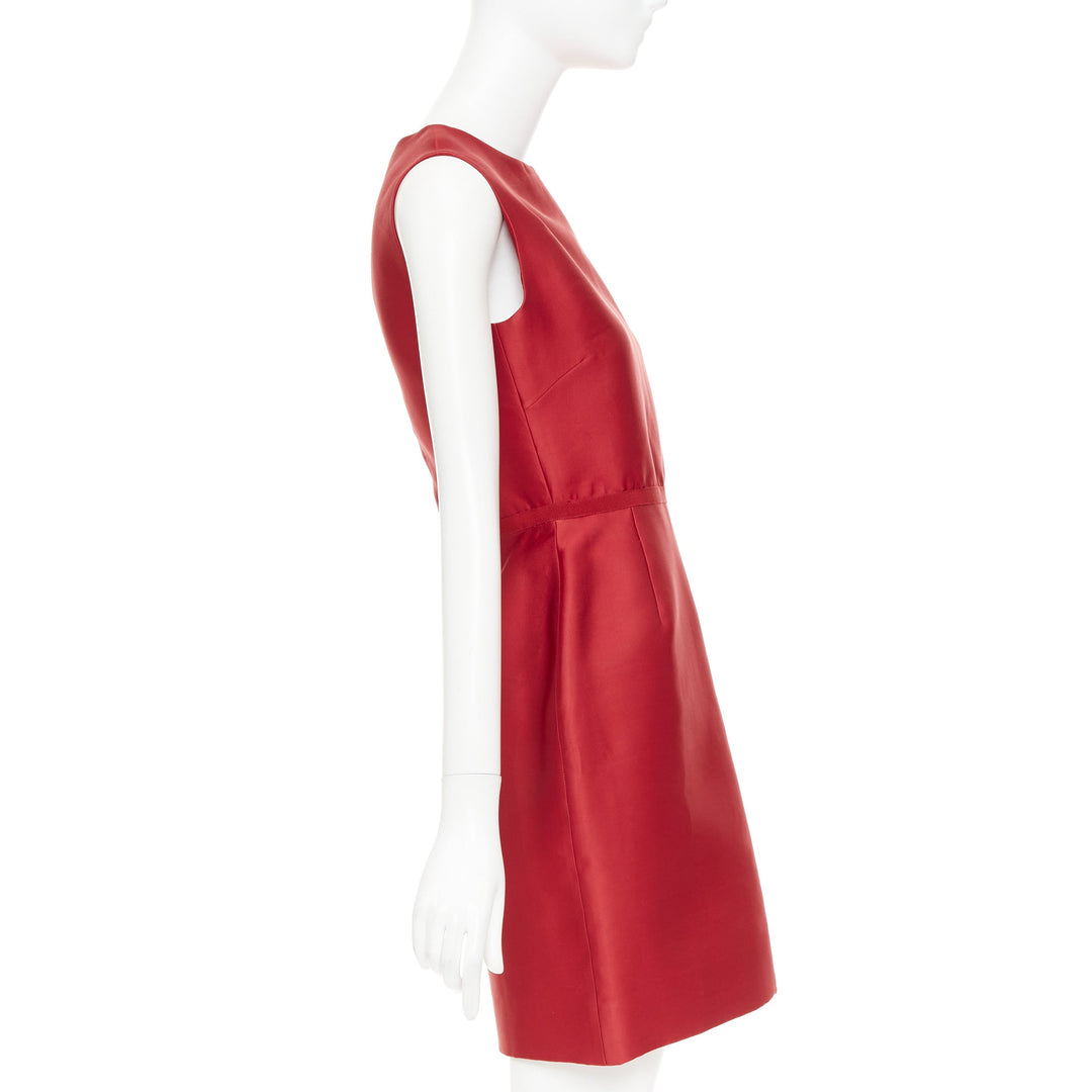 GIAMBATTISTA VALLI red polyester silk grosgrain crew neck shift dress IT44 M