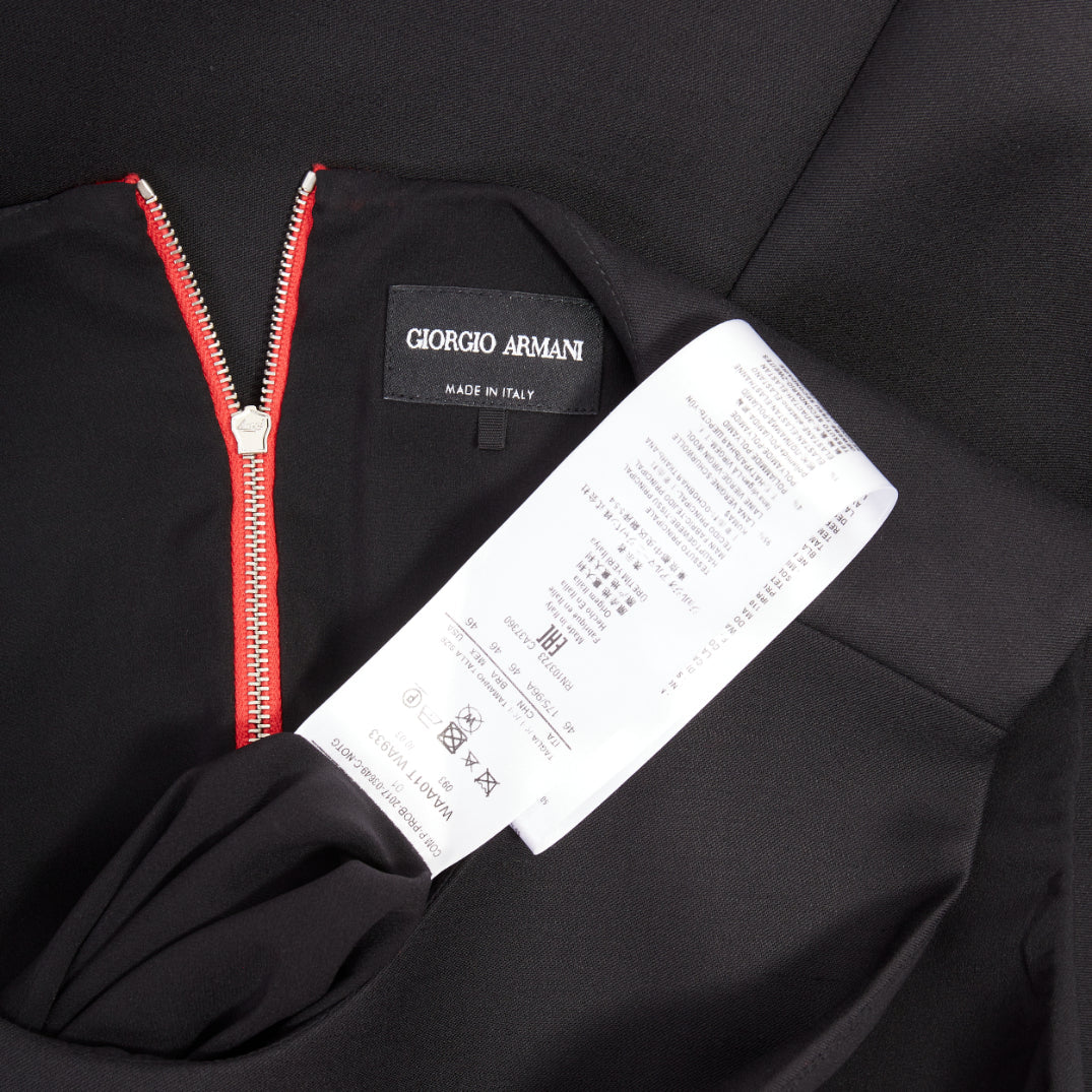 GIORGIO ARMANI Floral Jacquard black red wool blend asymmetric dress IT48 XXL