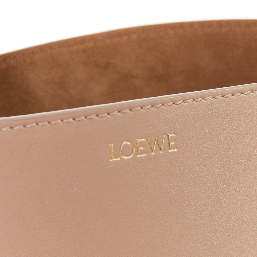 LOEWE 2023 Mini Puzzle Fold Tote sand grey leather gold logo top handle bag