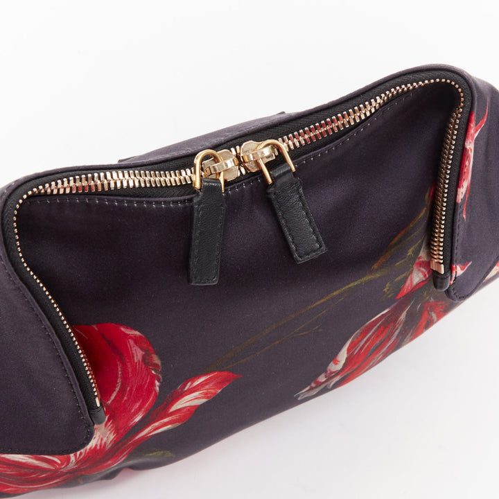 ALEXANDER MCQUEEN 2012 De Manta black red Tulip floral silk satin clutch bag