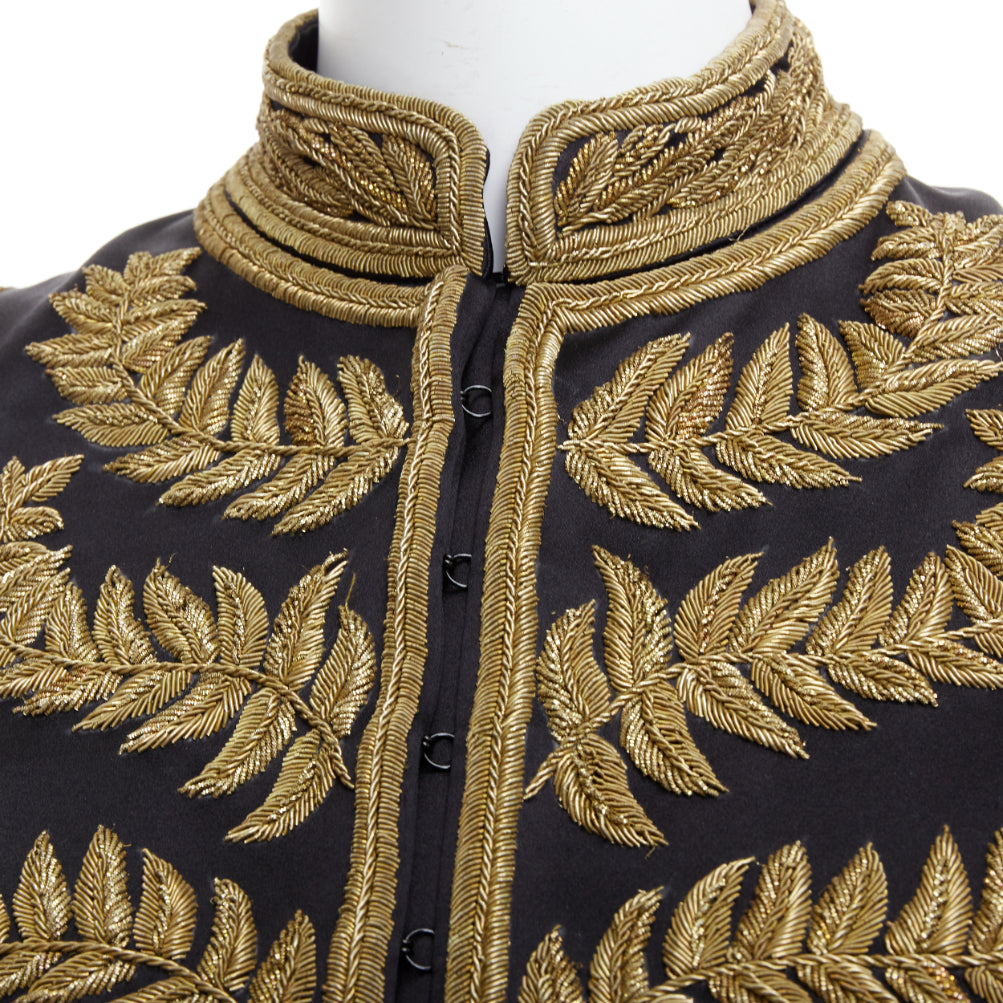 rare ALEXANDER MCQUEEN 2011 Runway gold foliage embroidery military IT38 XS