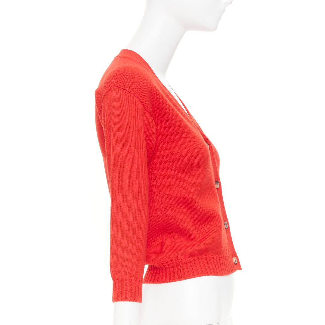 LOEWE 2022 Anagram embroidered orange red wool knit cropped cardigan top IT36 XS