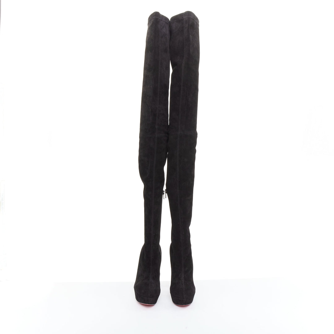 CHRISTIAN LOUBOUTIN Monicarina 160 black suede over knee platform boots EU37.5