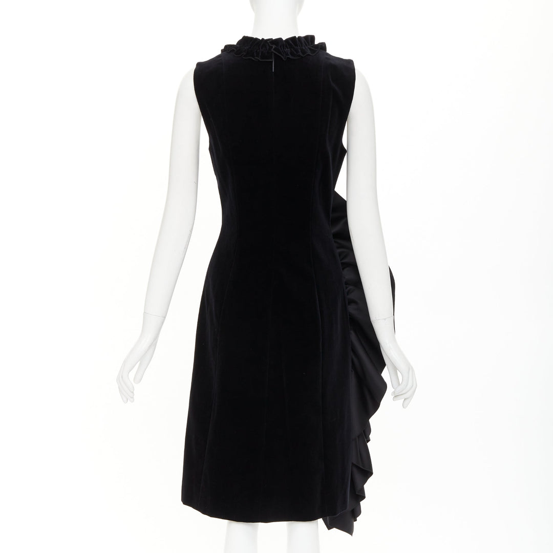 CHRISTOPHER KANE Runway black velvet satin paneled ruffled midi dress UK10 M