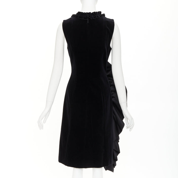 CHRISTOPHER KANE Runway black velvet satin paneled ruffled midi dress UK10 M