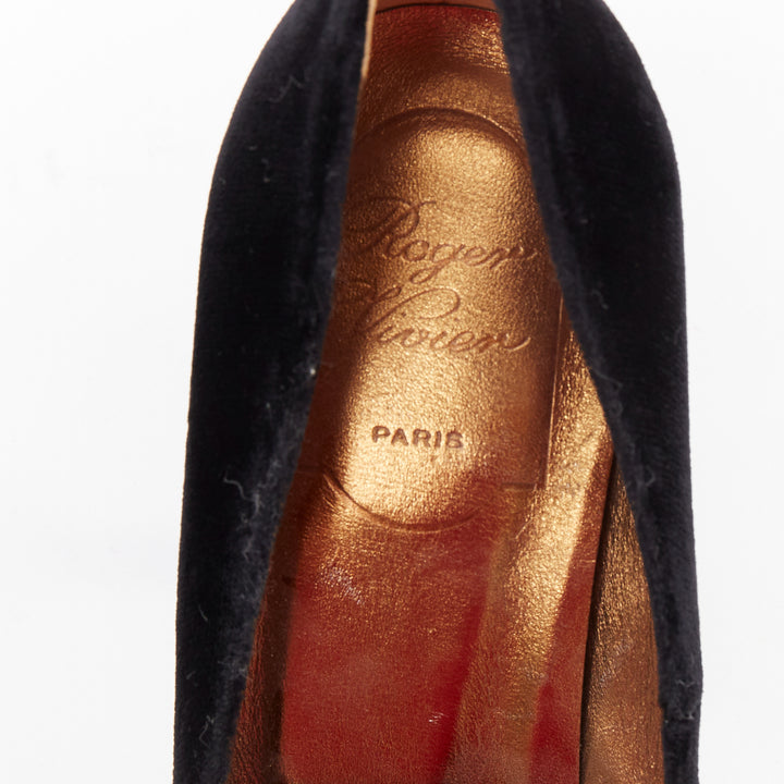 ROGER VIVIER 2018 Decollete Sexy black velvet bronze heel pigalle  pump EU38