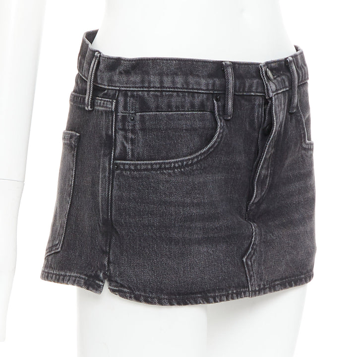 ALEXANDER WANG grey washed denim mid waist mini skort 25"