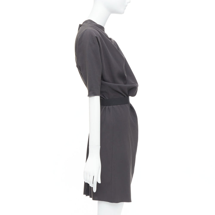 LANVIN 2009 grey asymmetric draped gathered belted dress FR34 XS