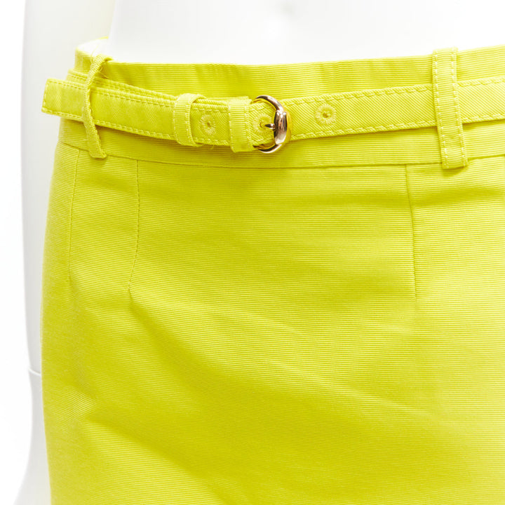 GUCCI 2011 neon yellow gold skinny belt darted slant pockets mini skirt IT36 XXS