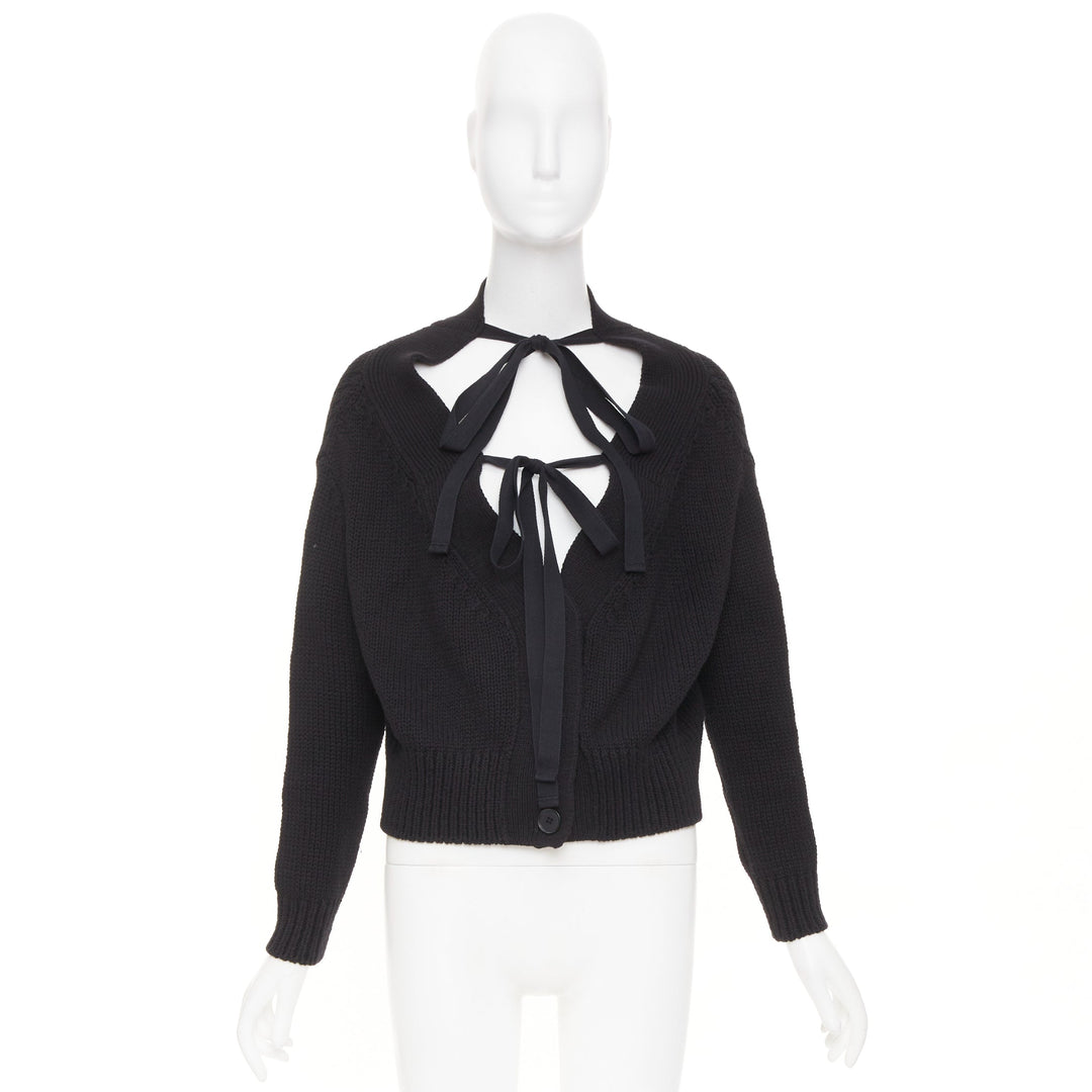 ADEAM off shoulder multi ribbon tie cotton cashmere black wrap sweater top M