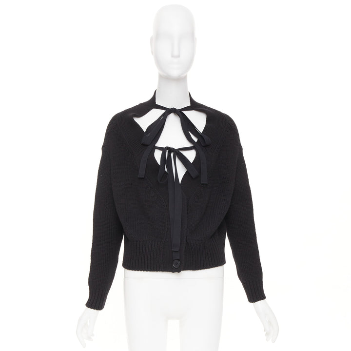 ADEAM off shoulder multi ribbon tie cotton cashmere black wrap sweater top M