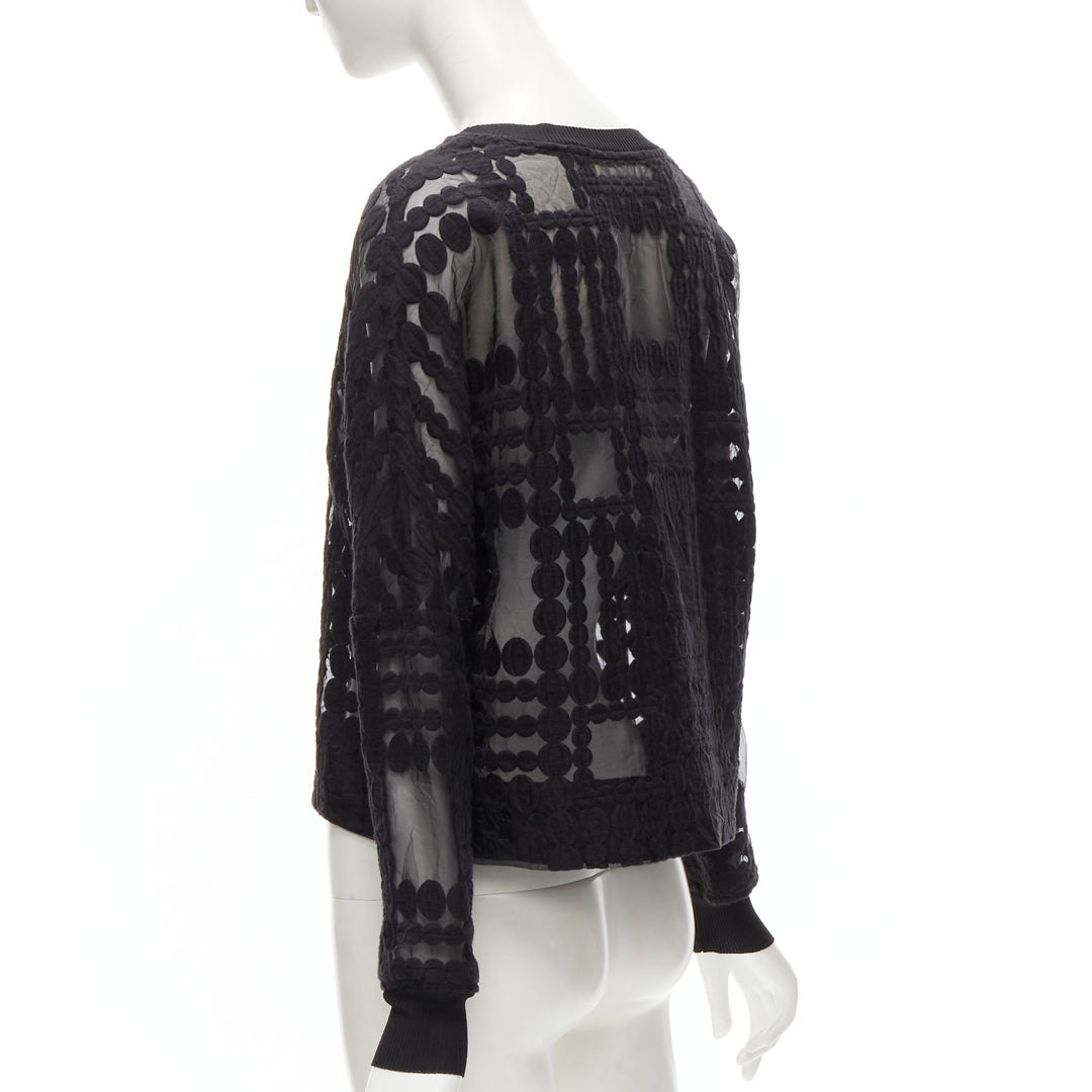 BY MALENE BIRGER black graphic circle embroidery sheer cropped sweater FR36 S
