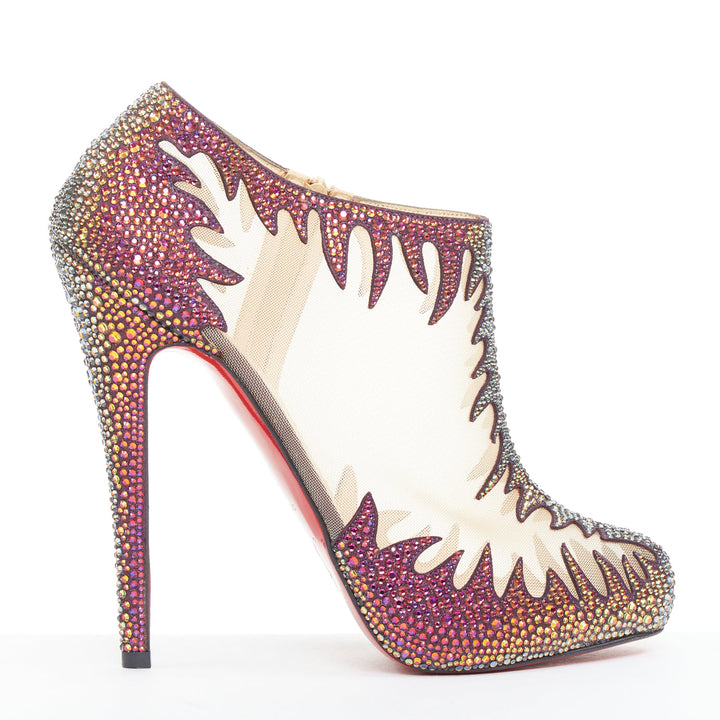 rare CHRISTIAN LOUBOUTIN Marale Boot 140 Suede Vulcano strass crystal mesh EU38