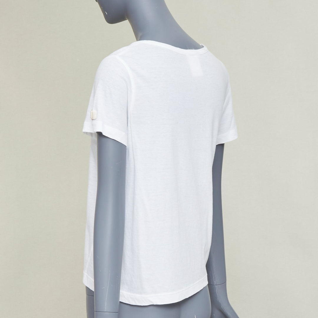 CHANEL 09P white cotton faux pearl ribbon CC logo short sleeve tshirt FR42 XL