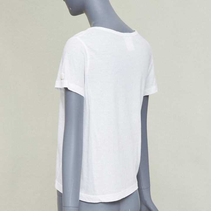 CHANEL 09P white cotton faux pearl ribbon CC logo short sleeve tshirt FR42 XL