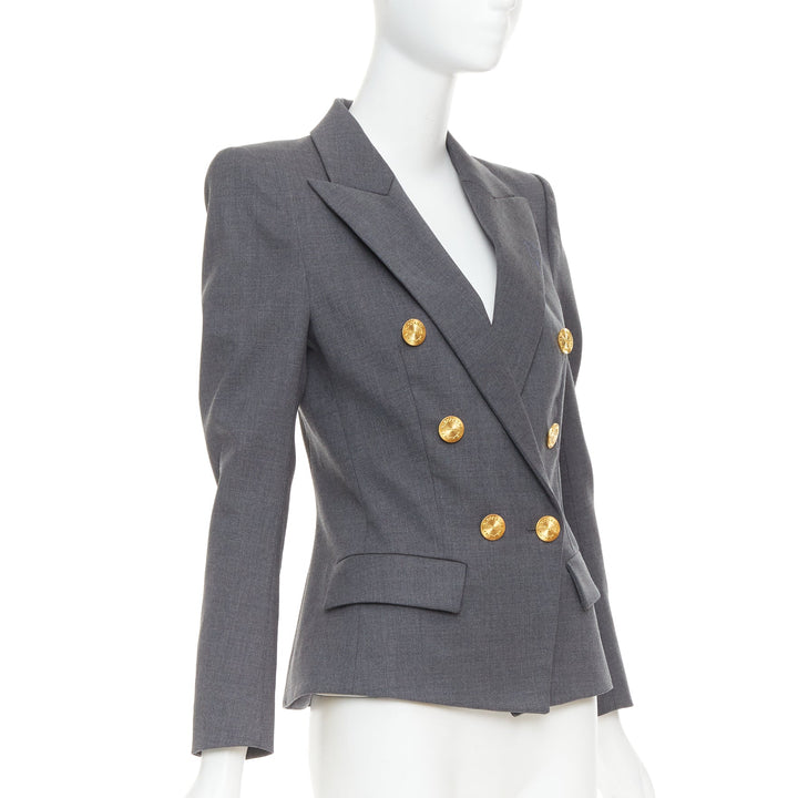 ALEXANDRE VAUTHIER grey wool gold sunburst buttons double breasted blazer jacket