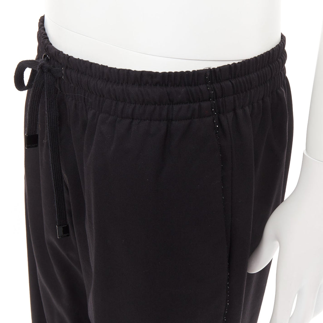 SAINT LAURENT 2018 black virgin wool beaded trim drawstring jogger pants FR48 M