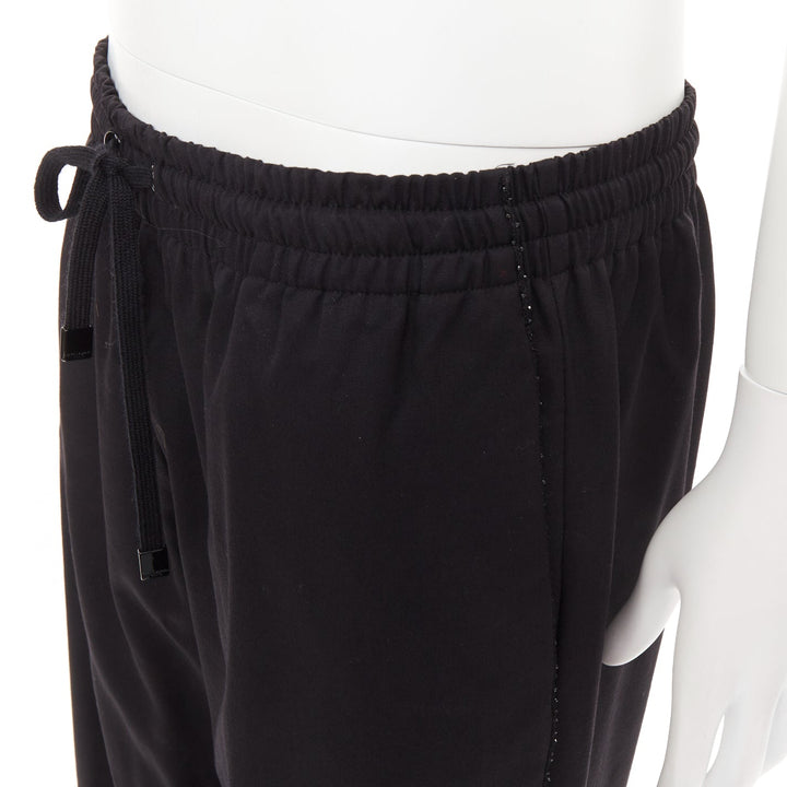 SAINT LAURENT 2018 black virgin wool beaded trim drawstring jogger pants FR48 M