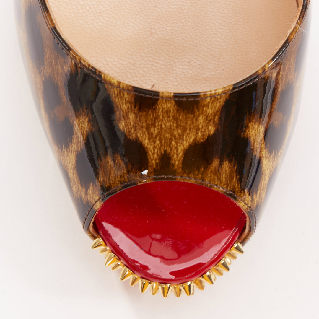 CHRISTIAN LOUBOUTIN Very Prive Spikes 120 brown leopard patent peep heels EU39
