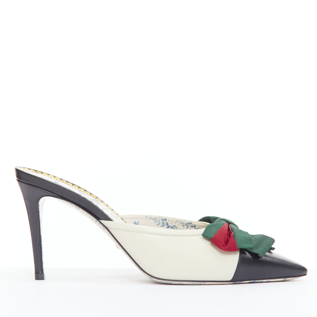 Gucci Sackville bi color leather web bow mule sandals heels EU39