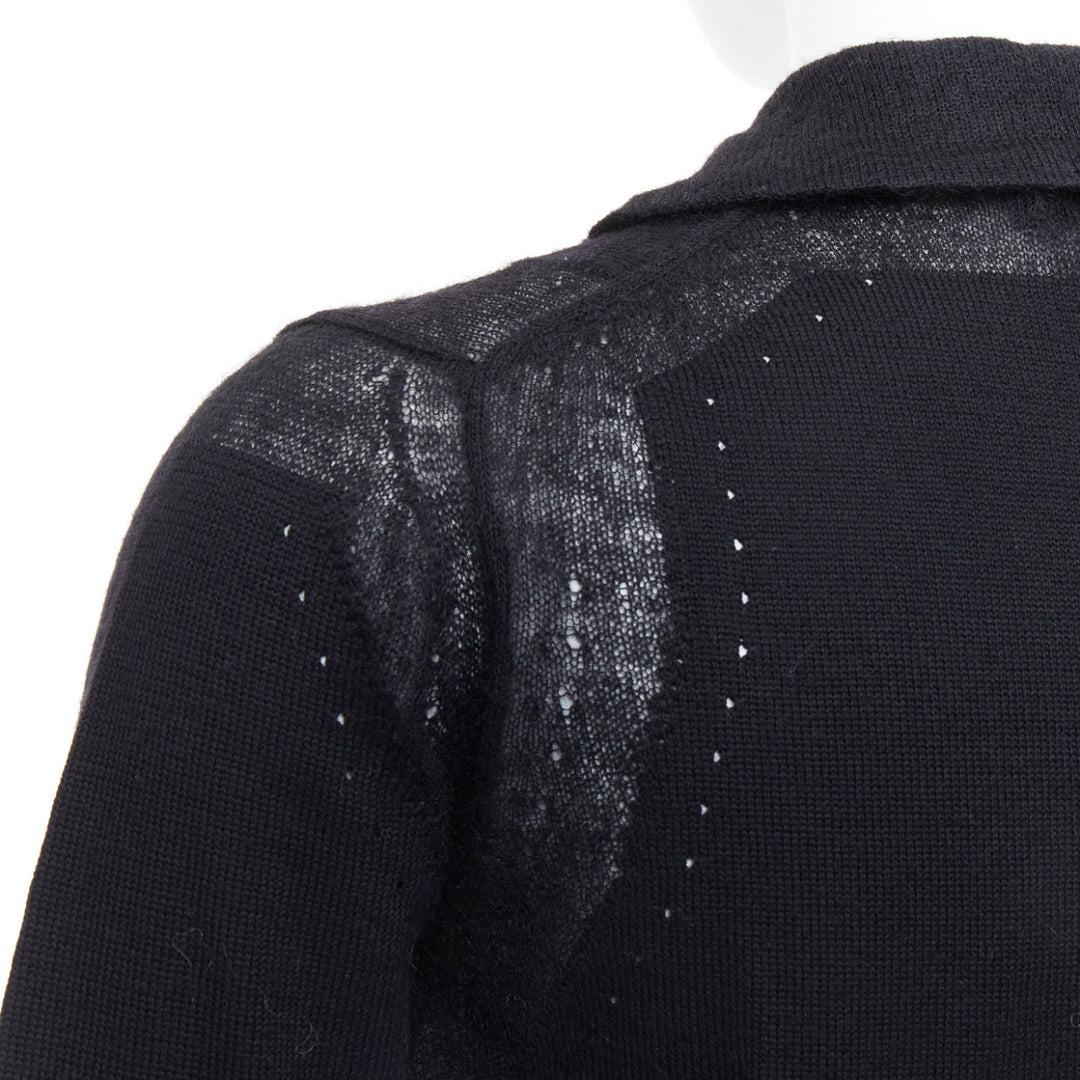 COMME DES GARCONS Tricot black peterpan collar sheer panels cardigan