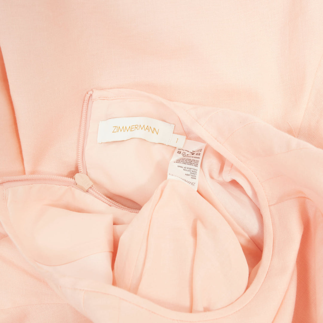 ZIMMERMANN 2022 Wrap Bodice soft blush pink linen puff sleeve dress US1 XS