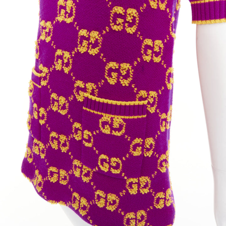 GUCCI 2022 GG Supreme purple yellow enlarged monogram jacquard mini dress IT40 S