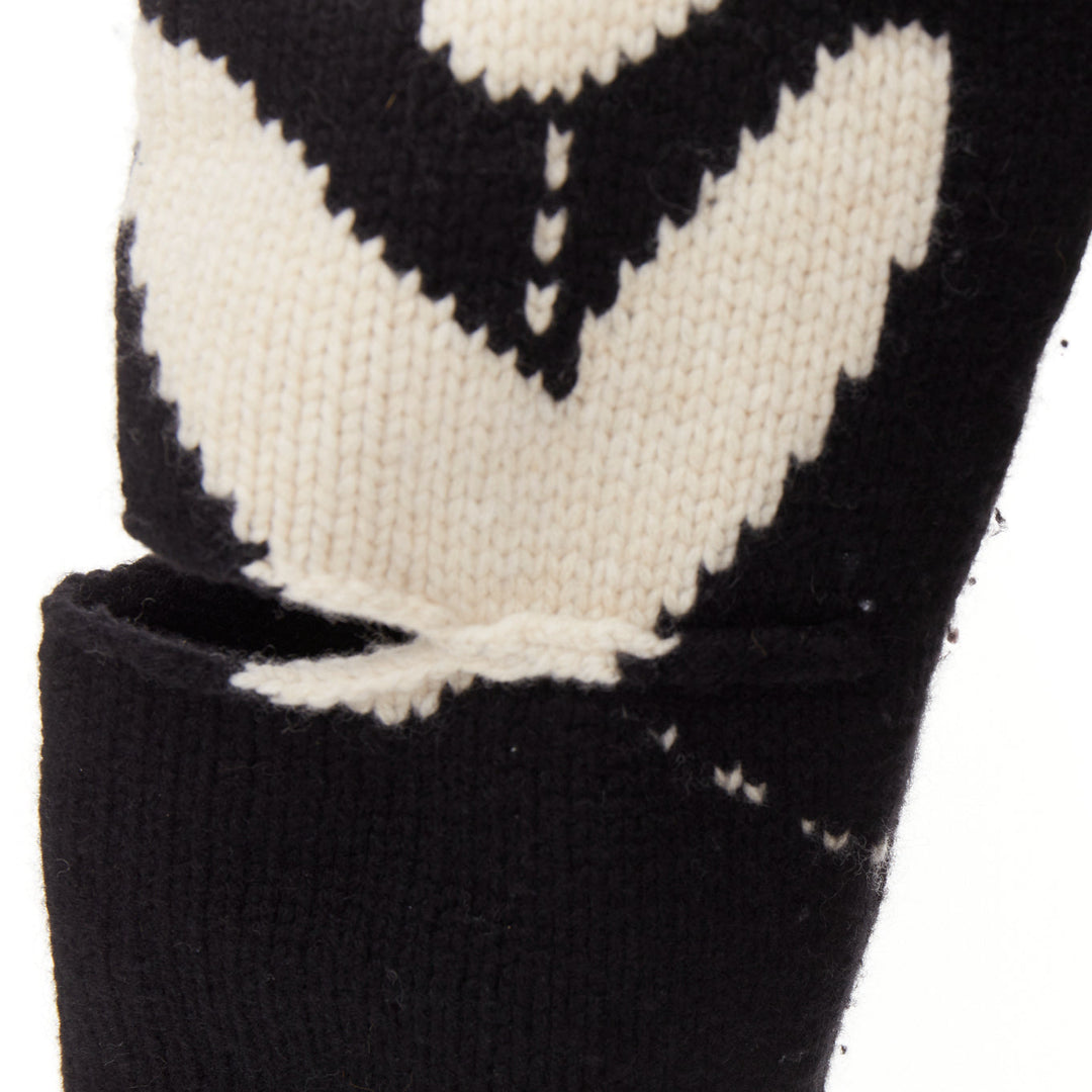 BURBERRY Nyla black cream merino wool cashmere logo intarsia cut out cardigan S