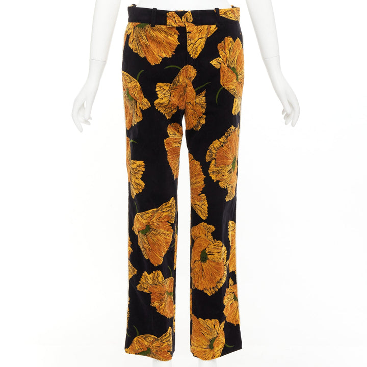 GUCCI 2017  Alessandro Michele gold floral velvet straight pants IT38 XS