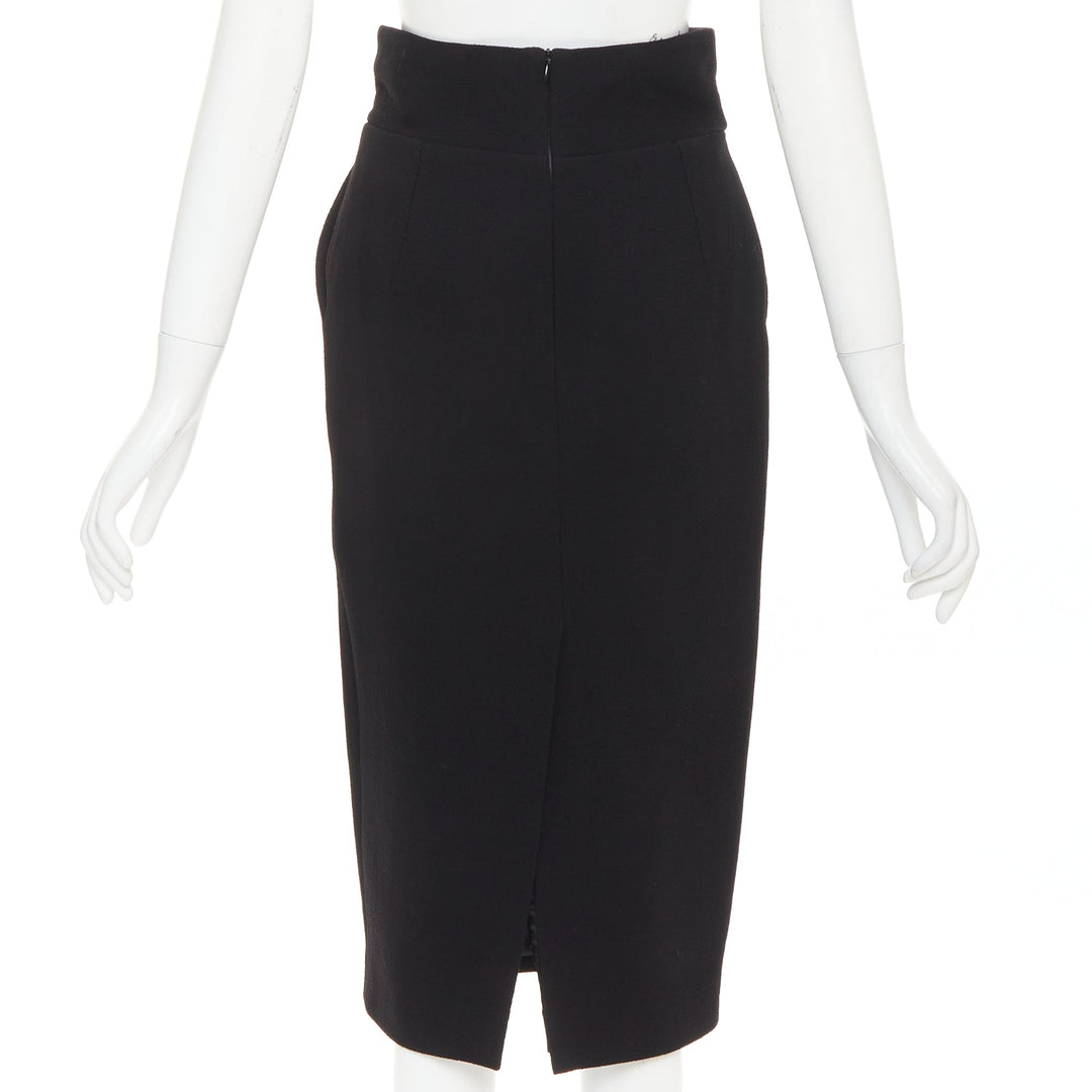 ALEXANDRE VAUTHIER black wool crepe high waisted back slit pencil skirt