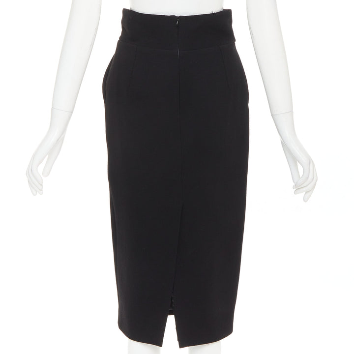 ALEXANDRE VAUTHIER black wool crepe high waisted back slit pencil skirt