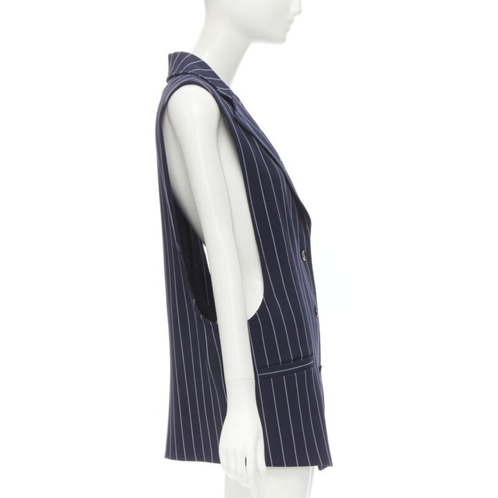 SEE. BY CHLOE blue white striped dropped armhole boxy vest FR36 S