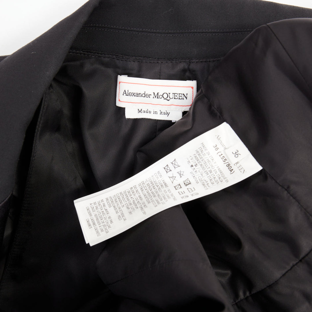 ALEXANDER MCQUEEN 2022 black wool peplum tulle single button tux blazer IT36 XXS