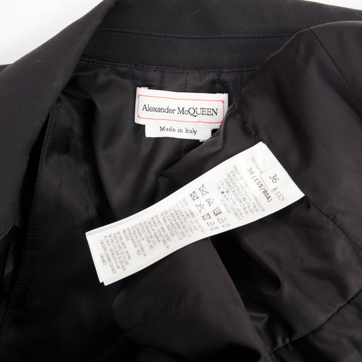 ALEXANDER MCQUEEN 2022 black wool peplum tulle single button tux blazer IT36 XXS