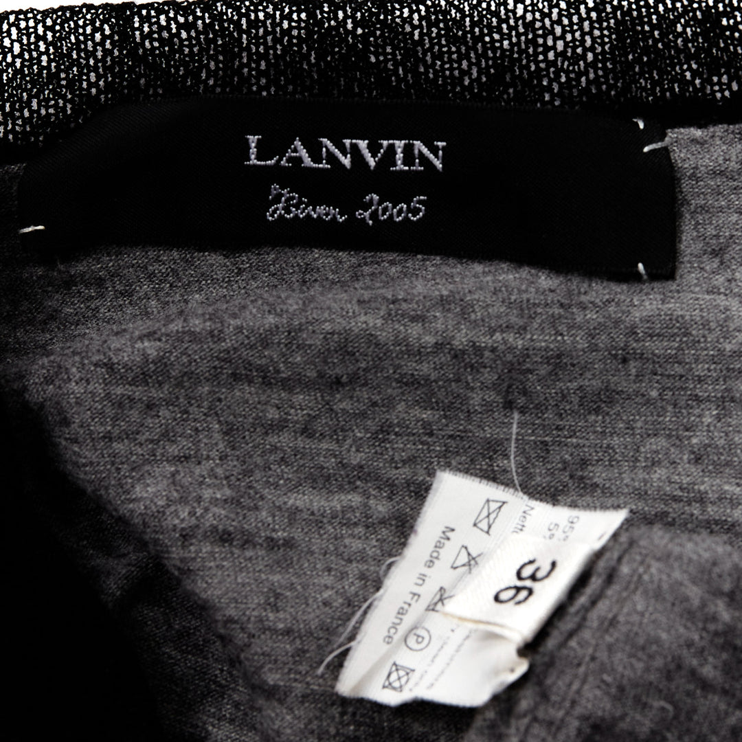 LANVIN 2005 grey wool cashmere mesh trim bateau batwing sweater FR38 M