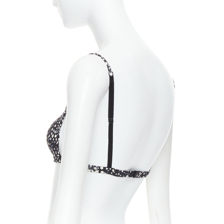 CHANEL 02A black grey CC logo faux pearl embellished padded bra