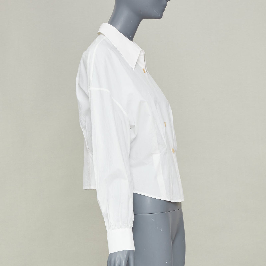 KHAITE 2022 Arwin Pleated Cotton Poplin ivory white snatched waist top S