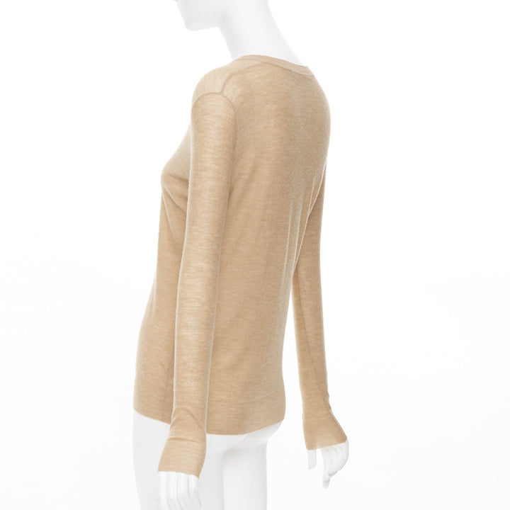 JOSEPH 100% cashmere tan brown fine knit V neck sweater XS