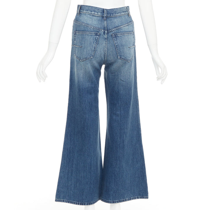 CHRISTIAN DIOR dark blue washed darted pockets wide cropped jeans FR36 S