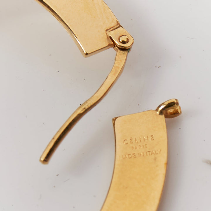 rare OLD CELINE Phoebe Philo Flat Hoop faux pearl brass hoop pin earring Pair